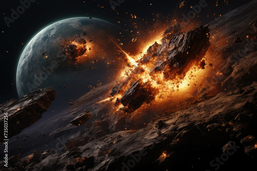 An asteroid or meteorite falls to Earth. Explosion. Space disaster.