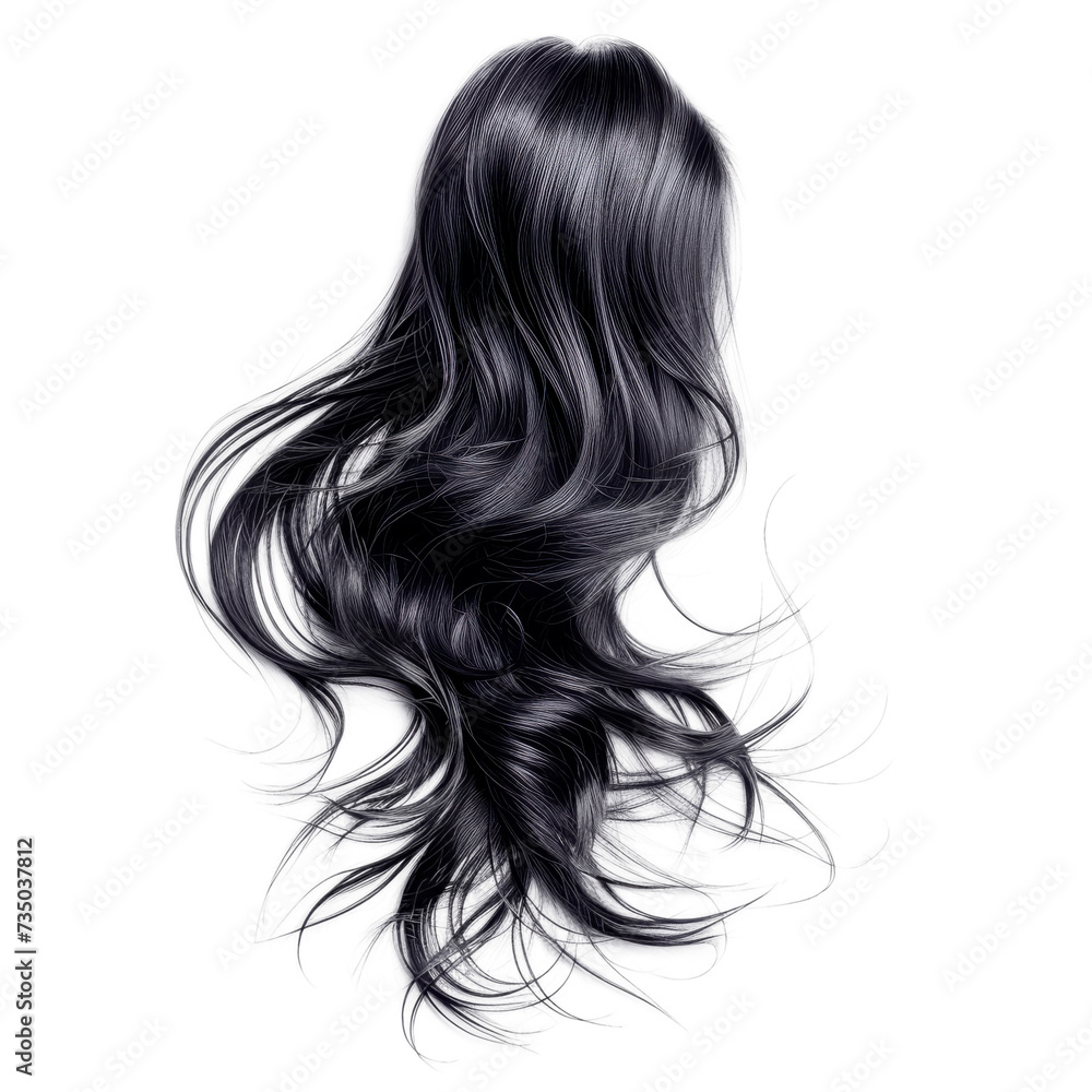 Black and White Portrait of a Woman With Long Hair, Isolated on a Transparent Background