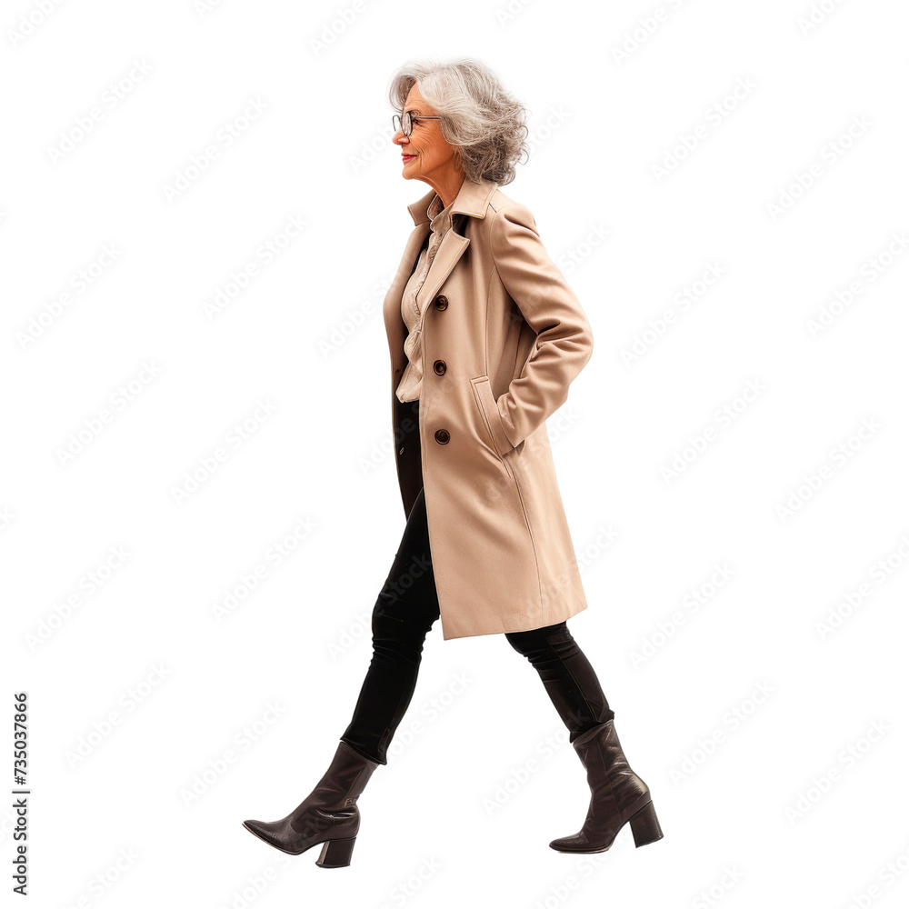 Woman in Trench Coat Walking, Isolated on a Transparent Background Woman in Trench Coat Walking, Isolated on a Transparent Background