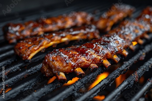 Barbecue spare ribs on the grill.