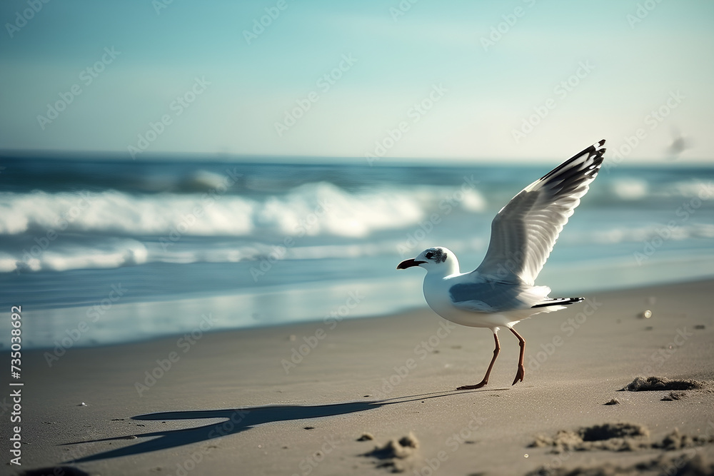 Fototapeta premium seagulls on the beach made by midjourney