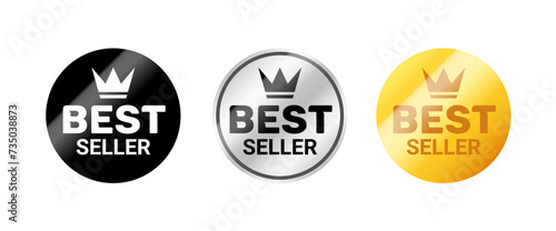 Best seller golden badge sticker sign. Vector best seller reward emblem certified winner stamp icon.