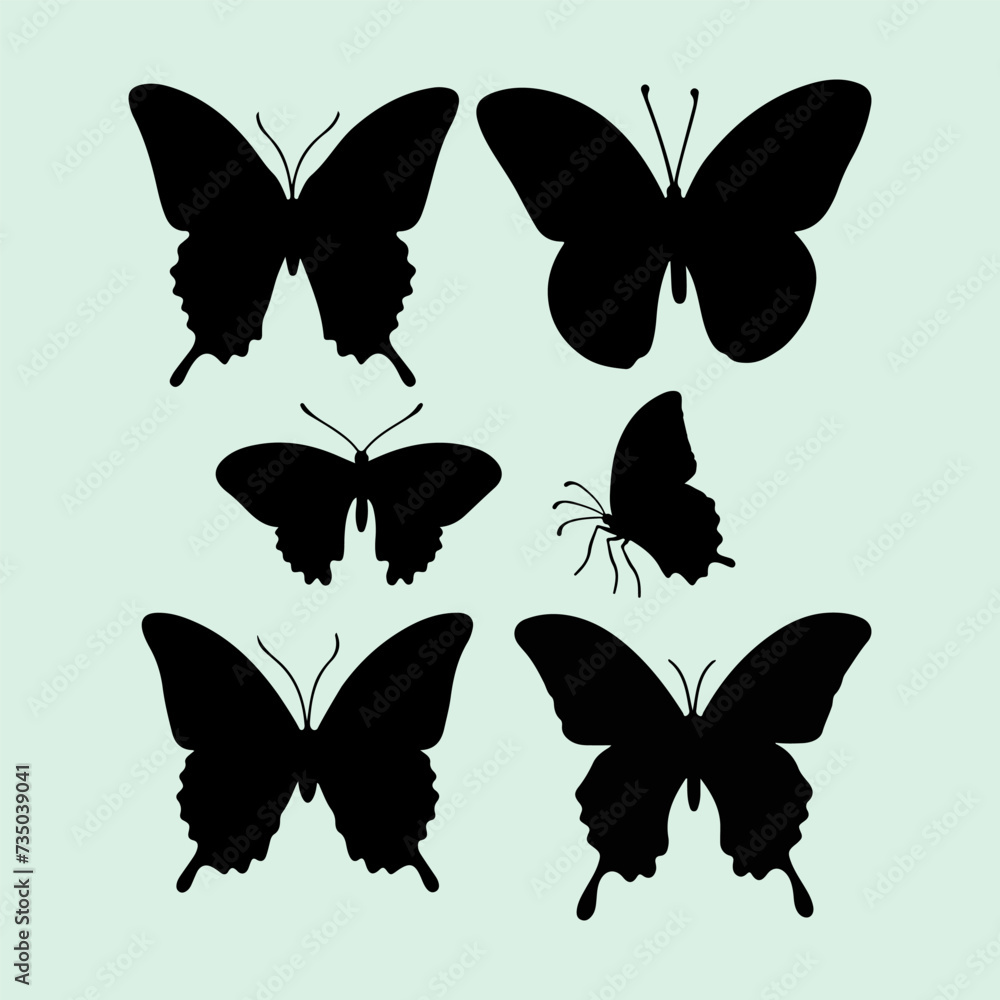 Butterfly black silhouette Cute flying butterfly icons and vector illustration Butterfly black silhouette Cute flying butterfly icons and vector illustration