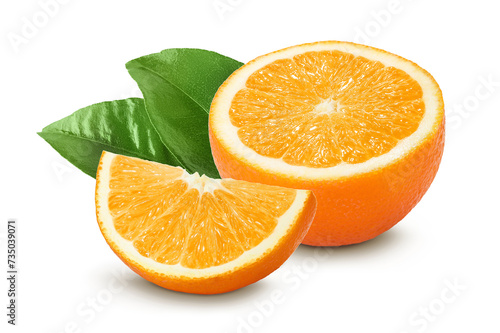 Orange fruit slices isolated on white background with full depth of field