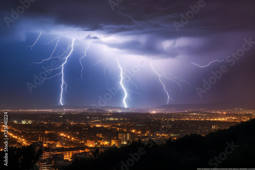 lightning over the city made by midjourney