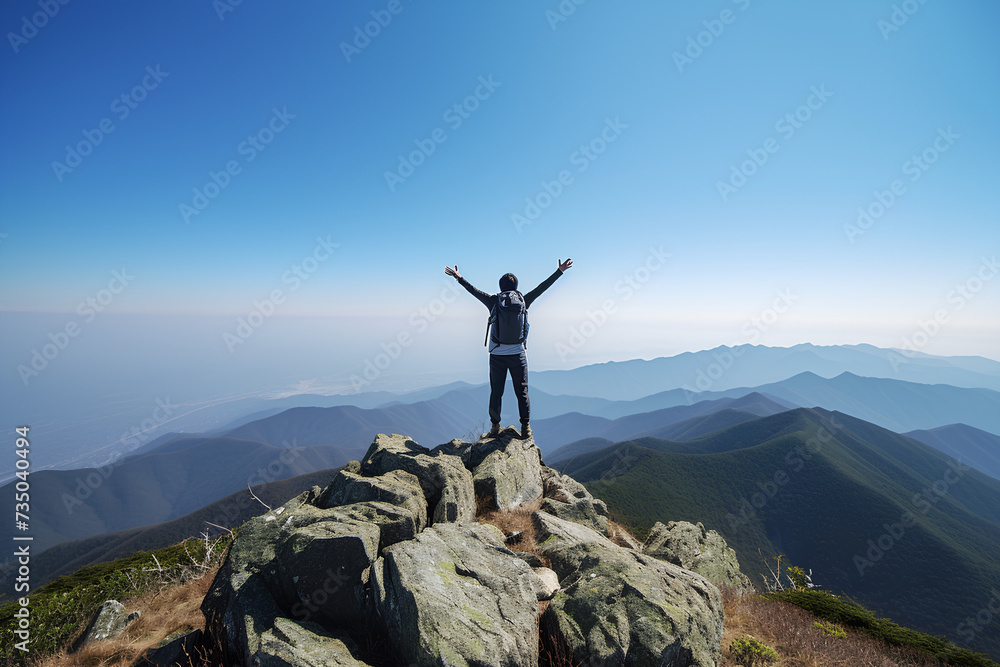 Obraz premium person on top of mountain made by midjourney