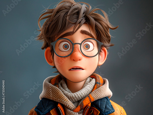 Happy 3D student boy on gray background.. Generative AI
