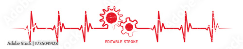 Editable lines grunge heart rhythm design with gears cogwheel, heartbeat line vector design to use in healthcare, medical business, healthy lifestyle, medicine and ekg concept illustration projects. 