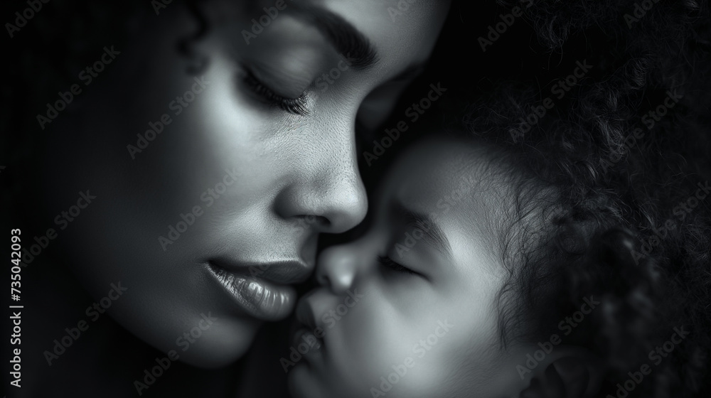 Monochrome Portrait of Mother and Child in a Tender Embrace Monochrome Portrait of Mother and Child in a Tender Embrace