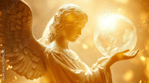A warm and radiant angel with outstretched wings holding a glowing orb of healing energy in their hands.