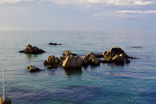 Sunset Over Rocks in East Sea Near Jeongdongjin