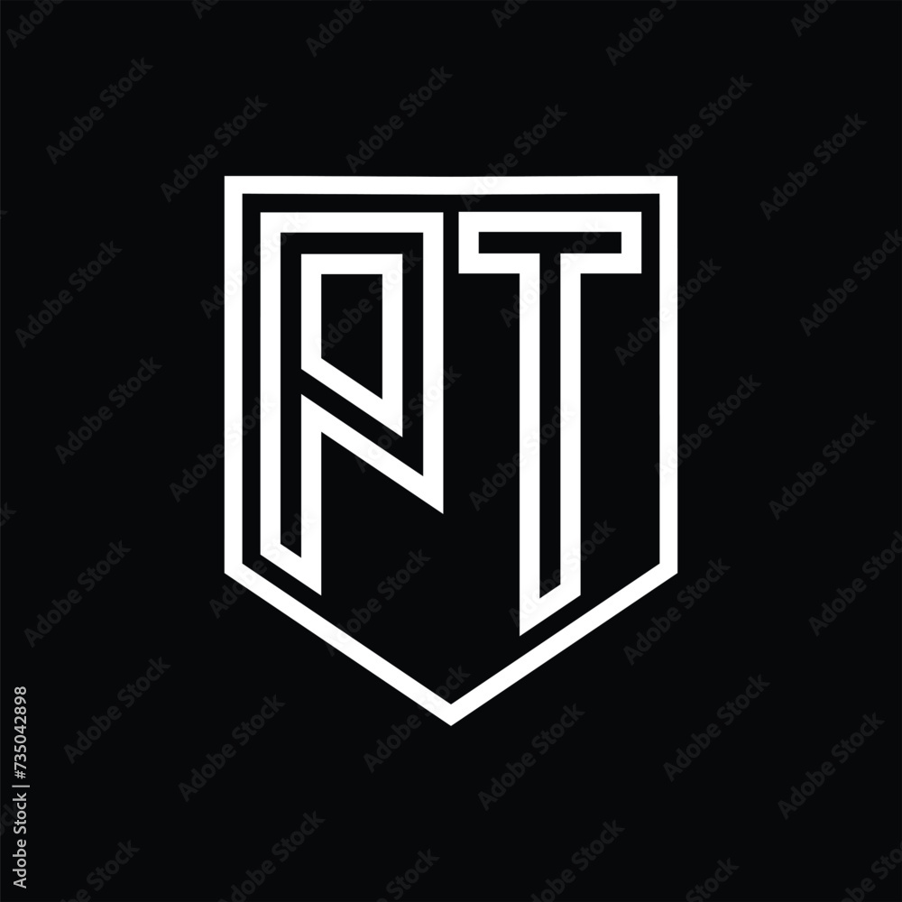 PT Letter Logo monogram shield geometric line inside shield isolated style design PT Letter Logo monogram shield geometric line inside shield isolated style design