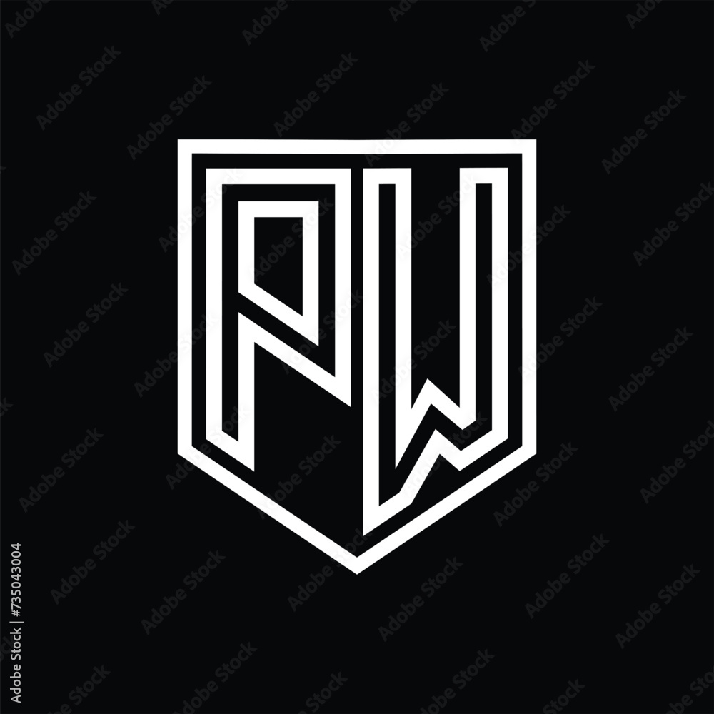 PW Letter Logo monogram shield geometric line inside shield isolated style design PW Letter Logo monogram shield geometric line inside shield isolated style design