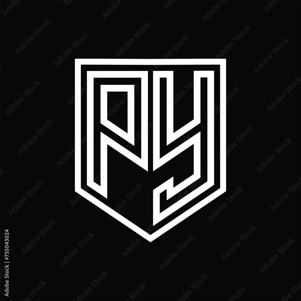 PY Letter Logo monogram shield geometric line inside shield isolated style design