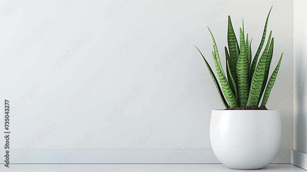 A snake plant in a modern white ceramic pot or vase in front of the white or gray wall background with natural sun light. minimalist interior houseplant. Copy space. Sansevieria plant. A snake plant in a modern white ceramic pot or vase in front of the white or gray wall background with natural sun light. minimalist interior houseplant. Copy space. Sansevieria plant.