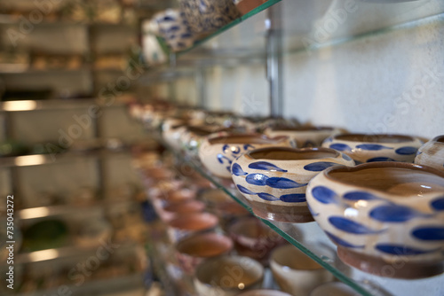 close up shot of Handicrafts for making carved ceramics in the tourist village of Tunis in Fayoum, Egypt