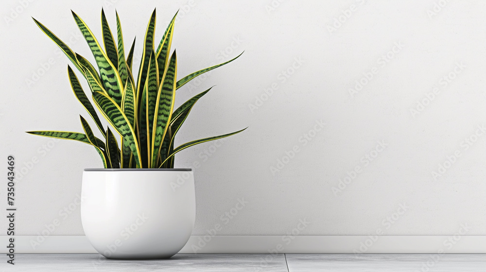 A snake plant in a modern white ceramic pot or vase in front of the white or gray wall background with natural sun light. minimalist interior houseplant. Copy space. Sansevieria plant. A snake plant in a modern white ceramic pot or vase in front of the white or gray wall background with natural sun light. minimalist interior houseplant. Copy space. Sansevieria plant.