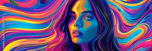 Hyperintense Colorblast Woman Face Background - Supermodel Girl Neon Overload Face with Vibrant and Swirling Energy Vitality Lines Representing the Landscape created with Generative AI Technology