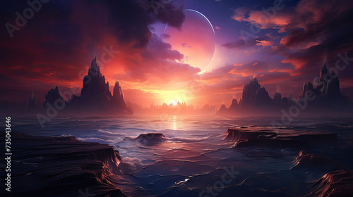 The grandeur of a big sunset, incorporating artistic elements to convey the beauty and majesty of the natural phenomenon background Ai Generative