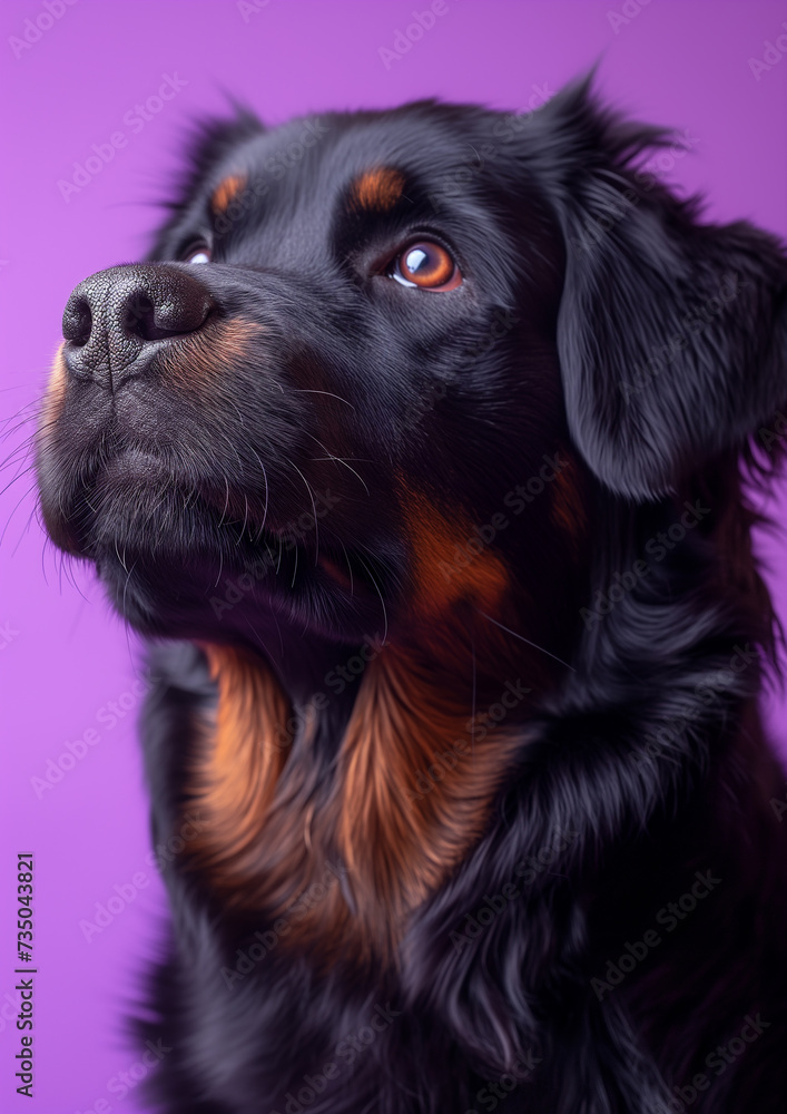 rottweiler on violet background