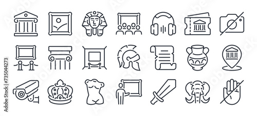 Museum and art exhibition editable stroke outline icons set isolated on white background flat vector illustration. Pixel perfect. 64 x 64.. photo