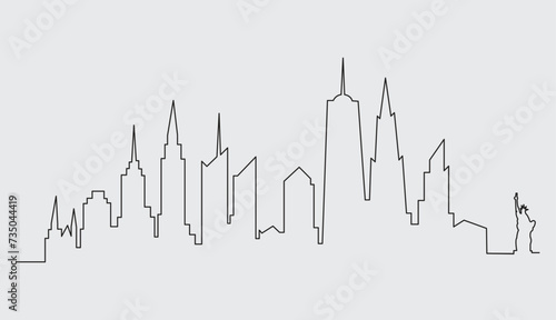 One continuous line drawing of the New York City skyline, United States of America. Beautiful city landmark. World landscape vacation. Editable stylish stroke single line drawing design vector illustr