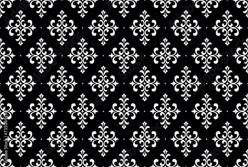 Wallpaper in the style of Baroque. Seamless vector background. White and black floral ornament. Graphic pattern for fabric, wallpaper, packaging. Ornate Damask flower ornament