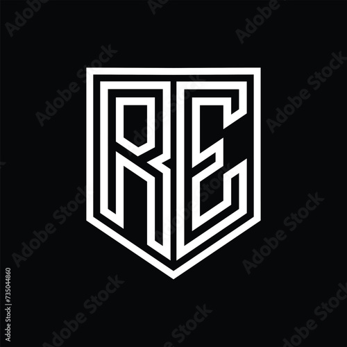 RE Letter Logo monogram shield geometric line inside shield isolated style design