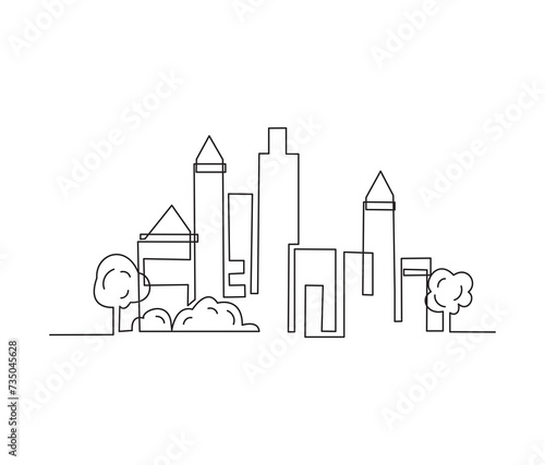 Continuous line drawing of Modern cityscape. Metropolis architecture panoramic landscape, Apartment buildings isolated minimalistic illustrations. 