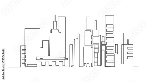 Continuous one-line City landscape template. Thin line City landscape. Downtown landscape with high skyscrapers. Panorama architecture Goverment buildings vector