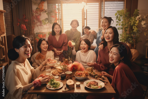 group of korean women party at home
