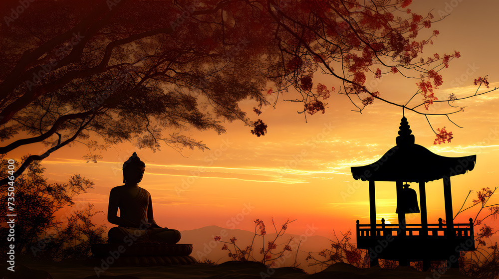 Silhouette of Buddha statue on the mountain at sunset Silhouette of Buddha statue on the mountain at sunset