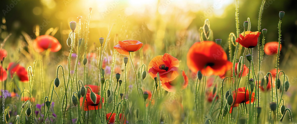 Obraz premium red poppies spring field