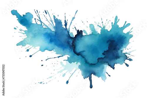 Blue ink watercolor splash paint blob. Blue ink splatter stain abstract vector background. photo