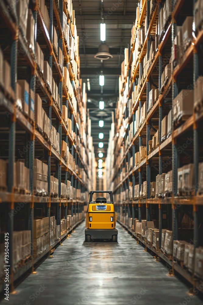 Automatic Guided Vehicle in the warehouse.