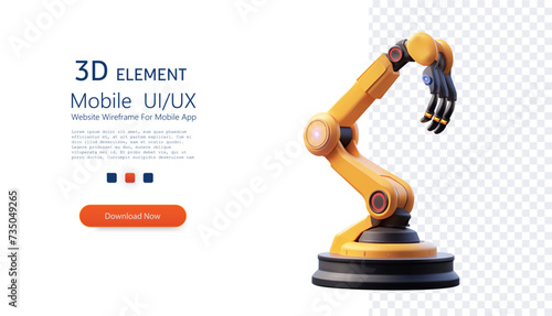 Robotic arm 3d on white background. Highly detailed 3D rendering of a modern robotic arm with articulated fingers, perfect for technology and automation concepts. Modern industrial technology. Vector