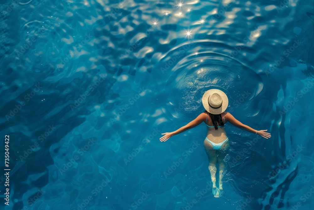 woman in the blue sea Ariel view ,holidays concept woman in the blue sea Ariel view ,holidays concept