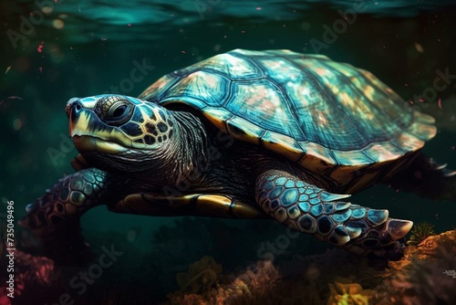 An artwork of a turtle created digitally. Generative AI