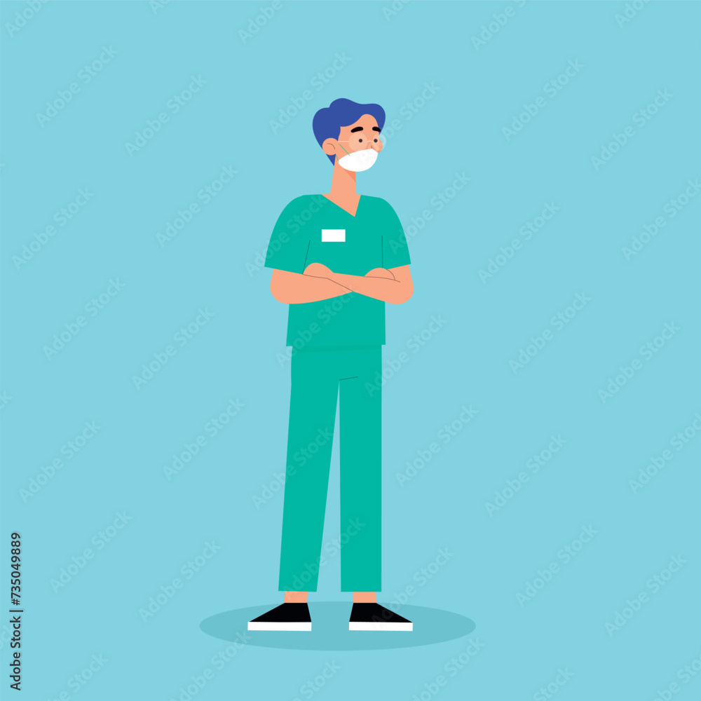 illustration of a doctor wearing a surgical service uniform who will cure a patient