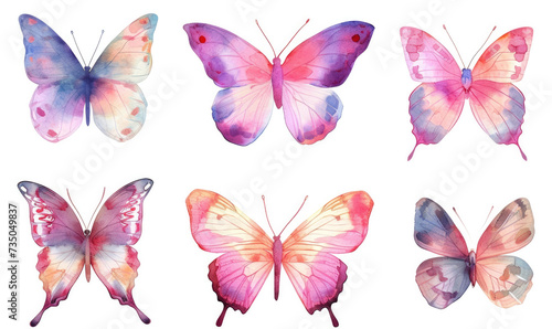 Butterflies clipart set. Pink butterfly. Girl baby shower design elements. Party invitation, birthday celebration. Spring or summer decoration © sutagon