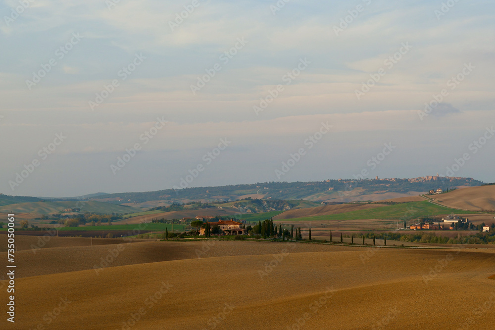 A panoramic view over the hills of Tuscany in autumn, Italy. 
