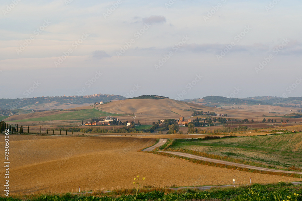 A panoramic view over the hills of Tuscany in autumn, Italy.