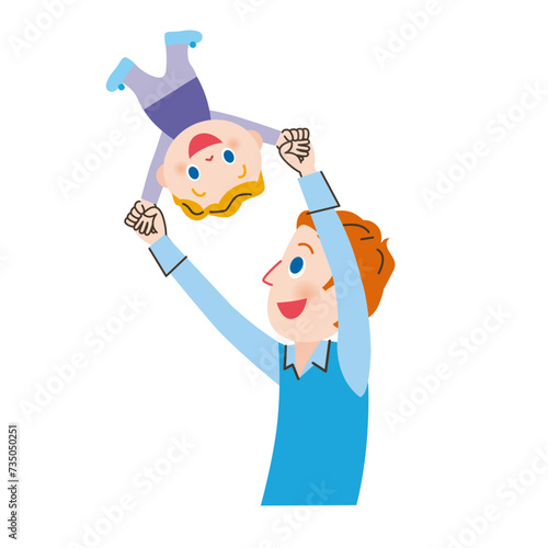 仲良しパパと赤ちゃんで手を繋いで遊ぶ