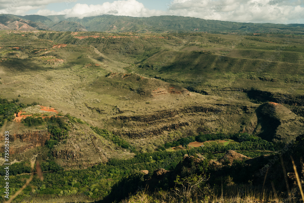 Obraz premium Aerial View of Waimea Canyon State Park, Kauai County, Hawaii, United States.