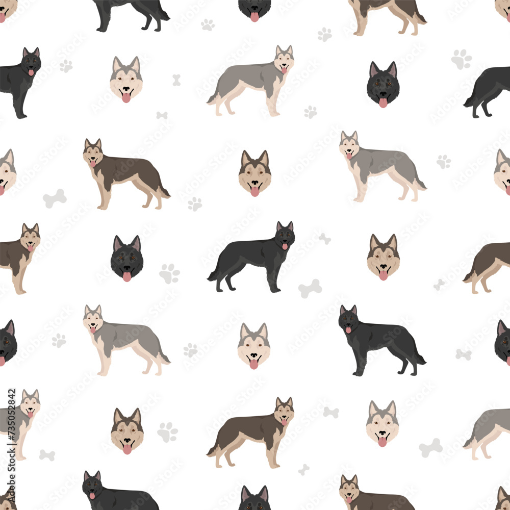 Fototapeta premium Northern Inuit dog seamless pattern. All coat colors set