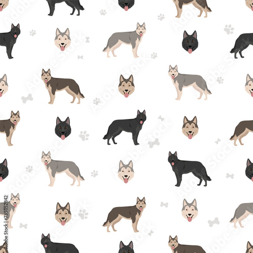 Northern Inuit dog seamless pattern. All coat colors set