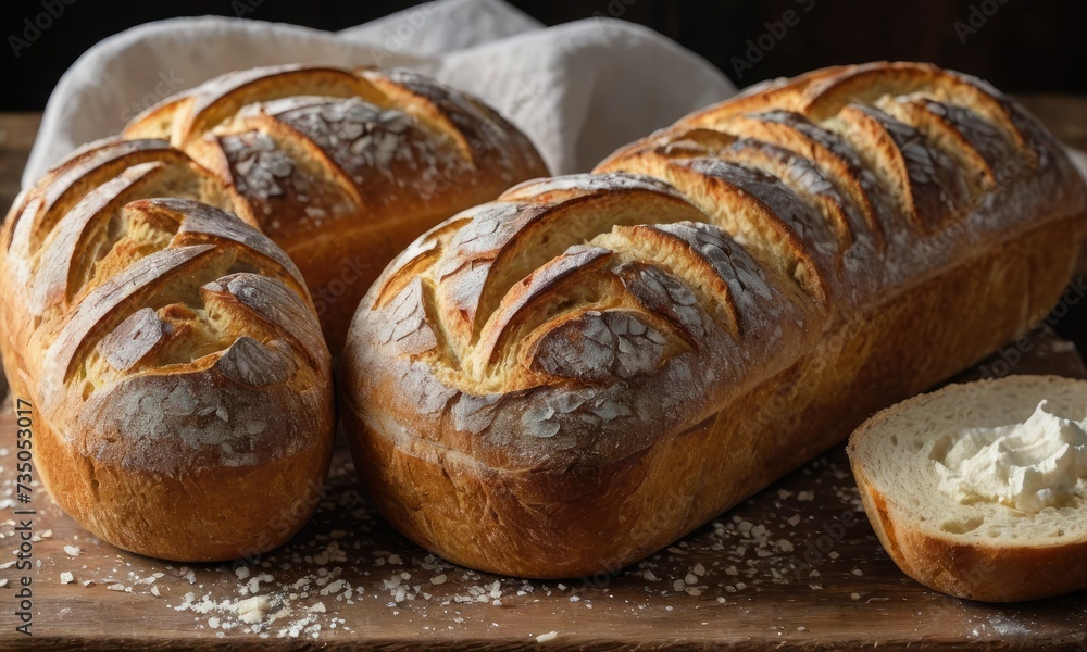 Rustic Artistry: Sourdough Loaves on Wooden Perfection