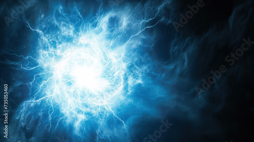 Supernova explosion in the deep space, white blue flash