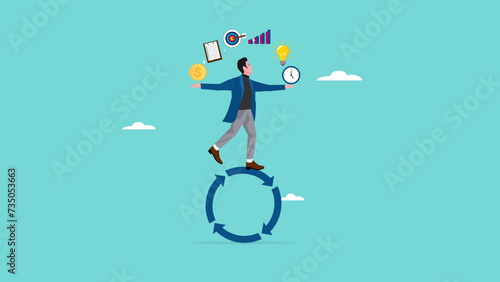 build good work habits with several skills, habitual procedures leading to business or career success, discipline or working efficiency, business people carry out work with a circle of good work habit photo