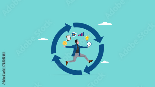 build good work habits with several skills, habitual procedures leading to business or career success, discipline or working efficiency, business people carry out work with a circle of good work habit photo